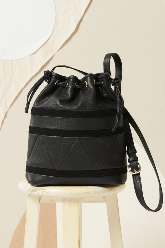 Bala bucket bag in leather and canvas - Black