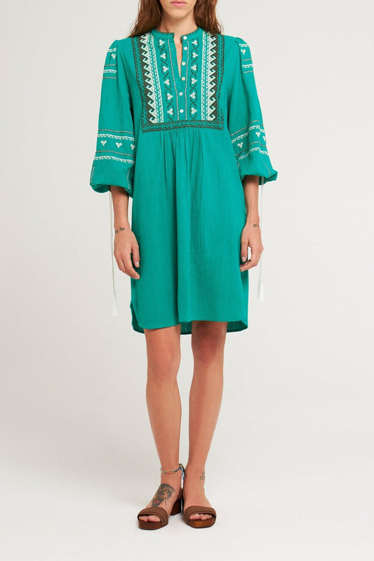 Robe brodée Lima vert