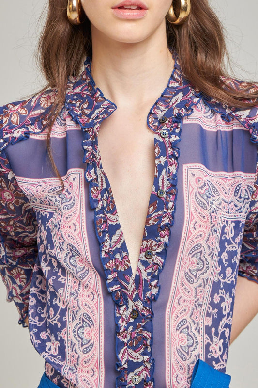 Blouse imprimée Ilona bleu foncé