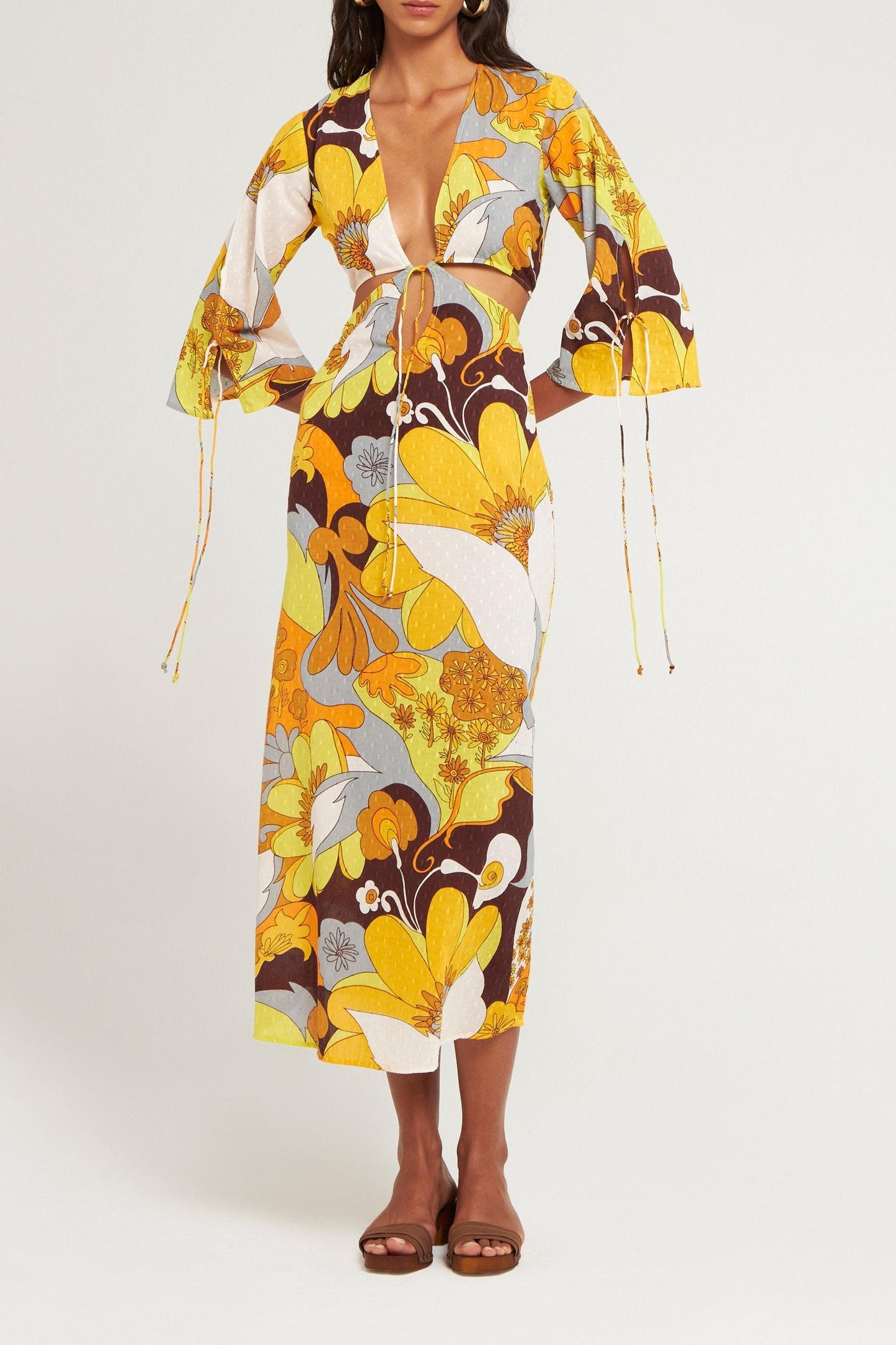 Robe ajourée imprimée plumetis Bahia jaune