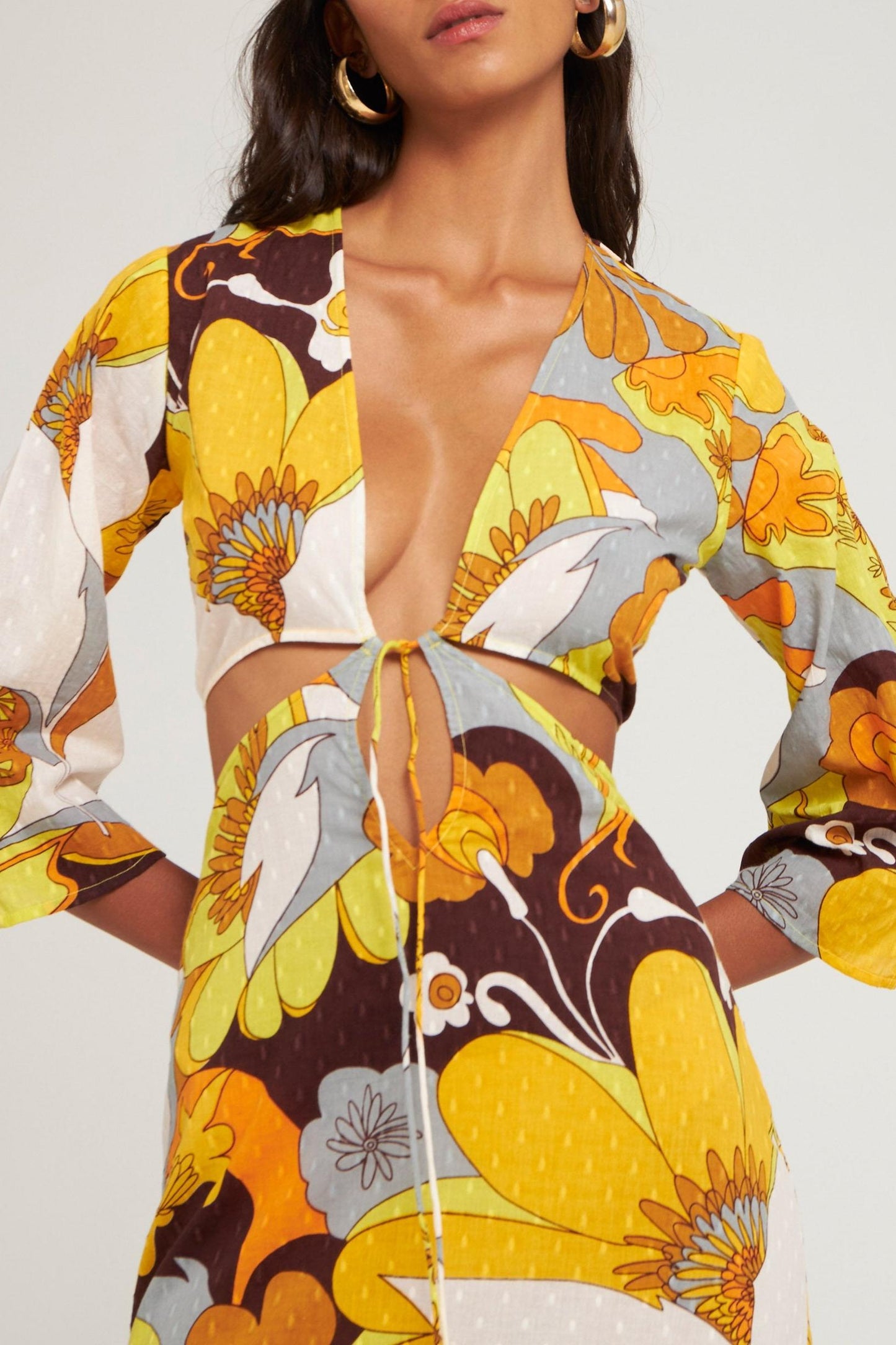 Robe ajourée imprimée plumetis Bahia jaune