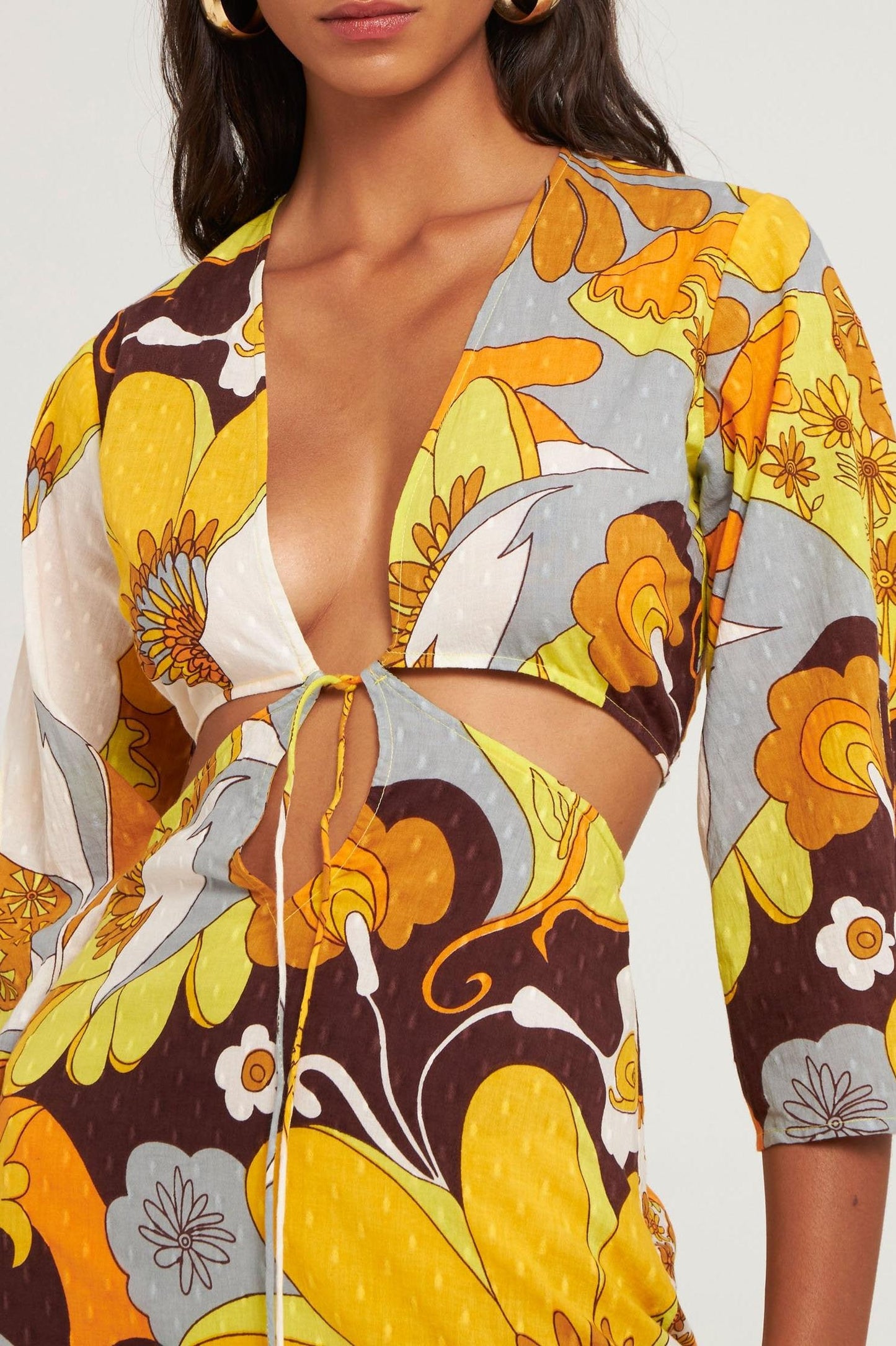 Robe ajourée imprimée plumetis Bahia jaune
