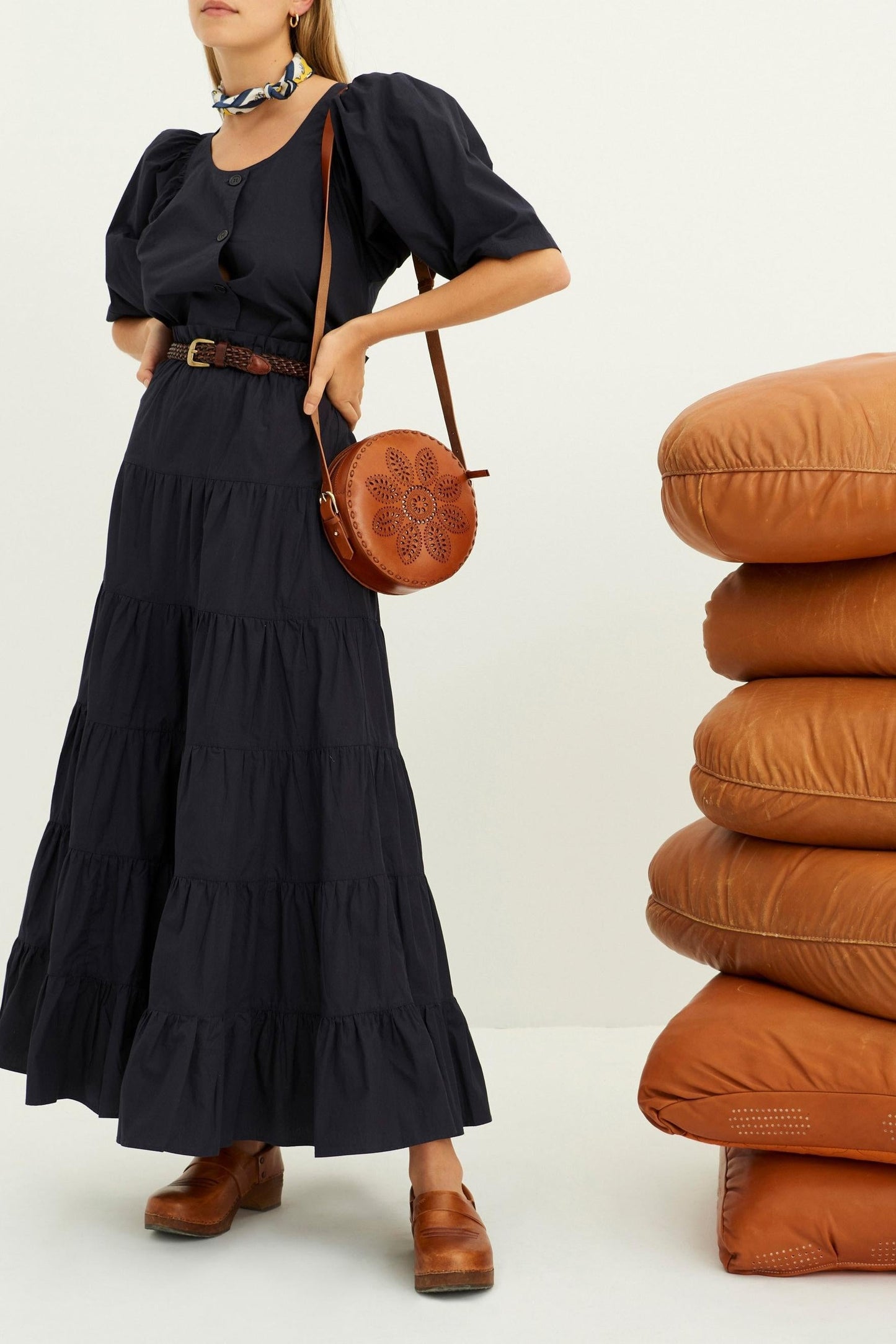 Kala Ruffled Maxi Skirt - Navy