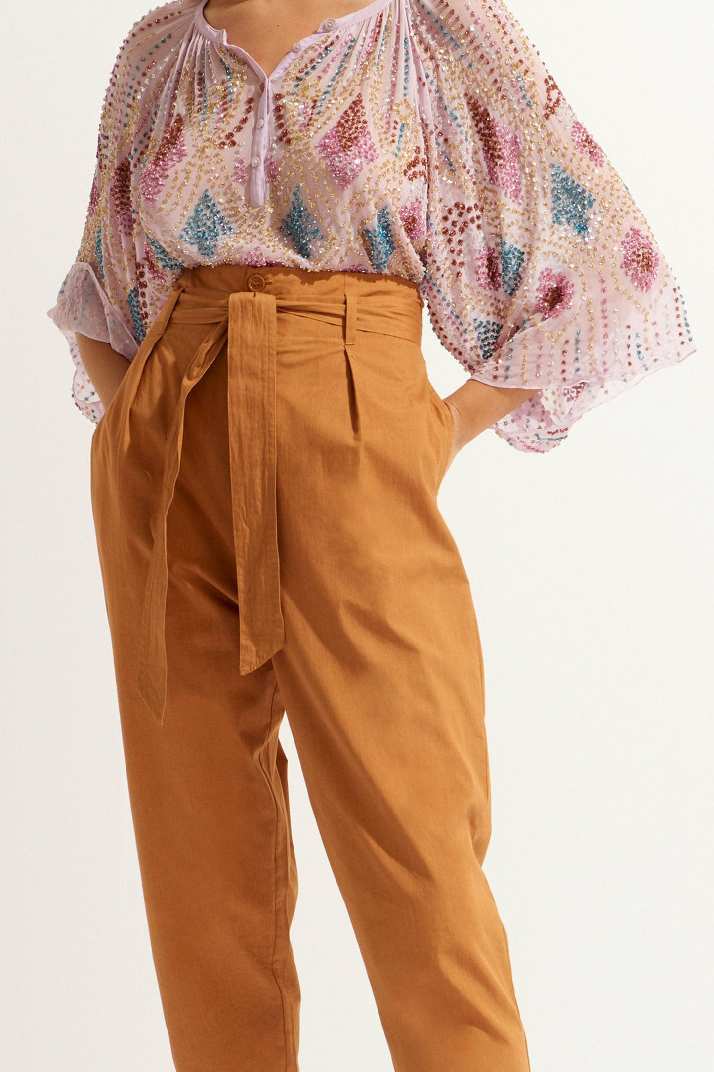 Kala Poplin Carrot Pant - Ocher