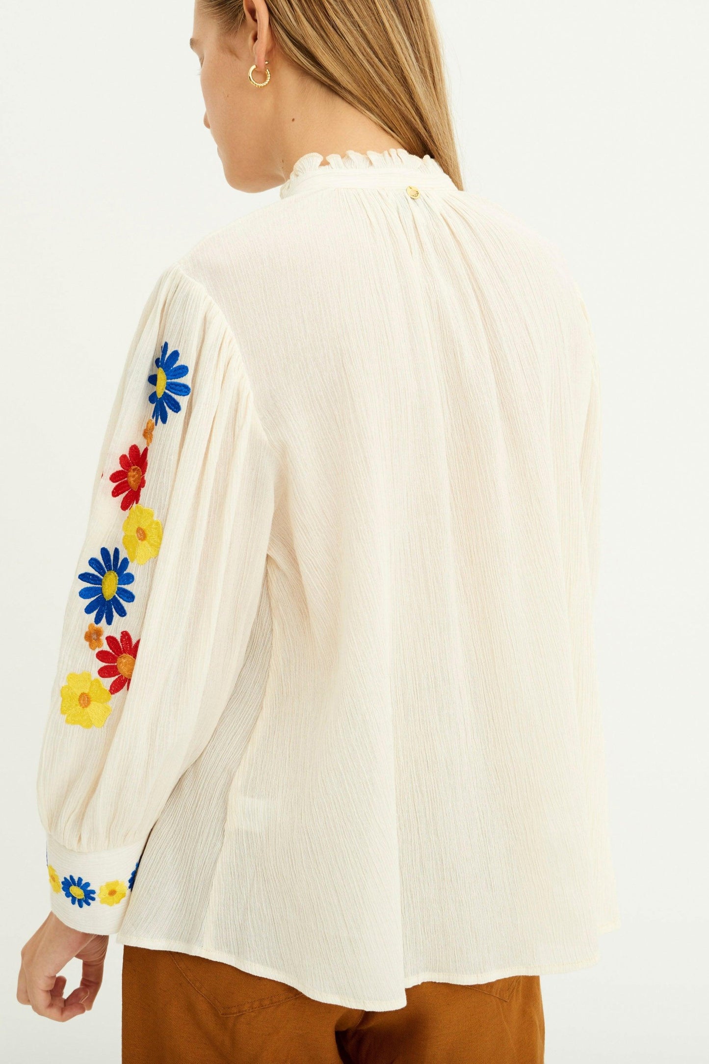 Julie Puff Sleeve Embroidered Blouse - Cream