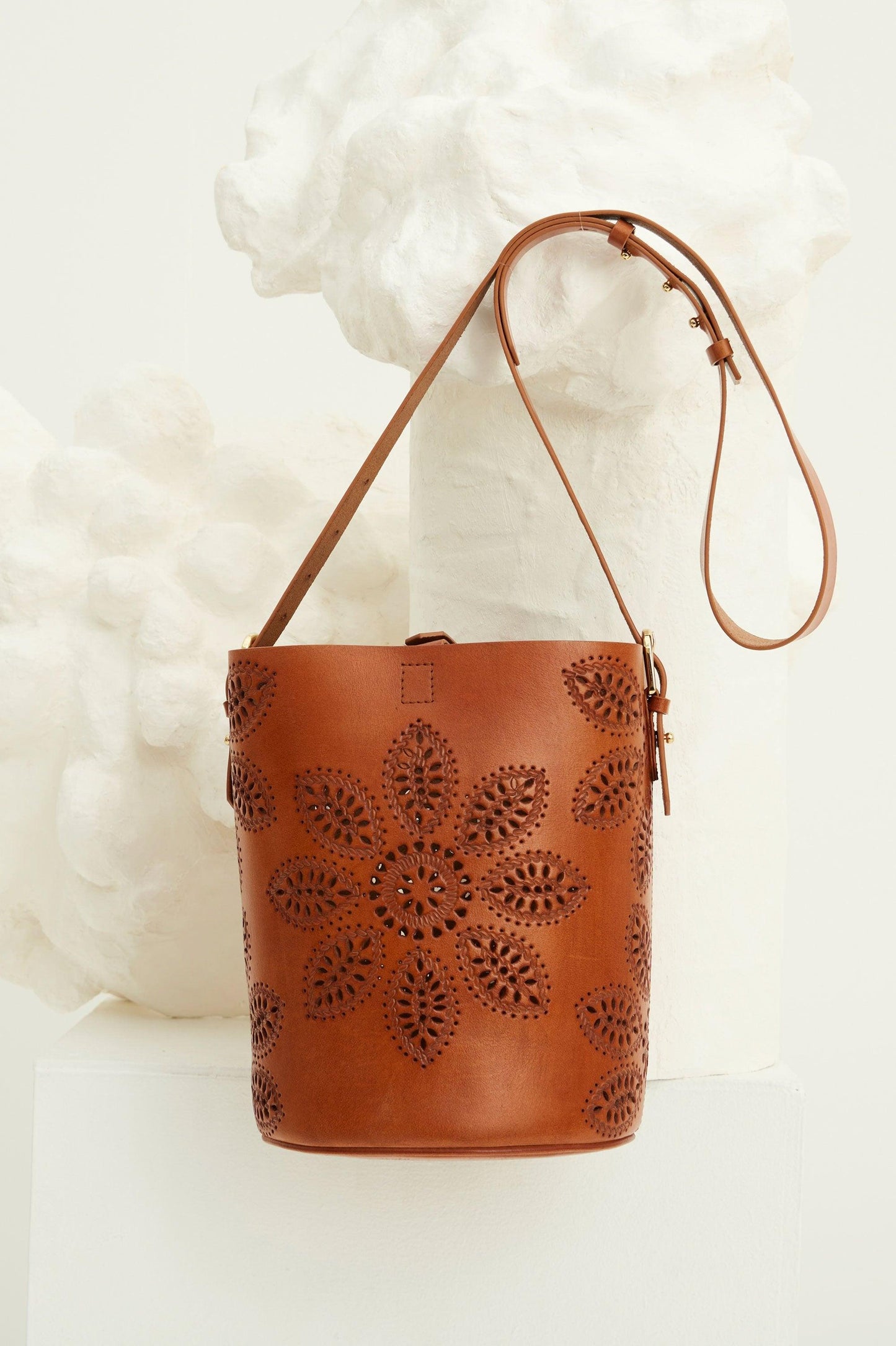 Janis Embossed Leather Bucket Bag