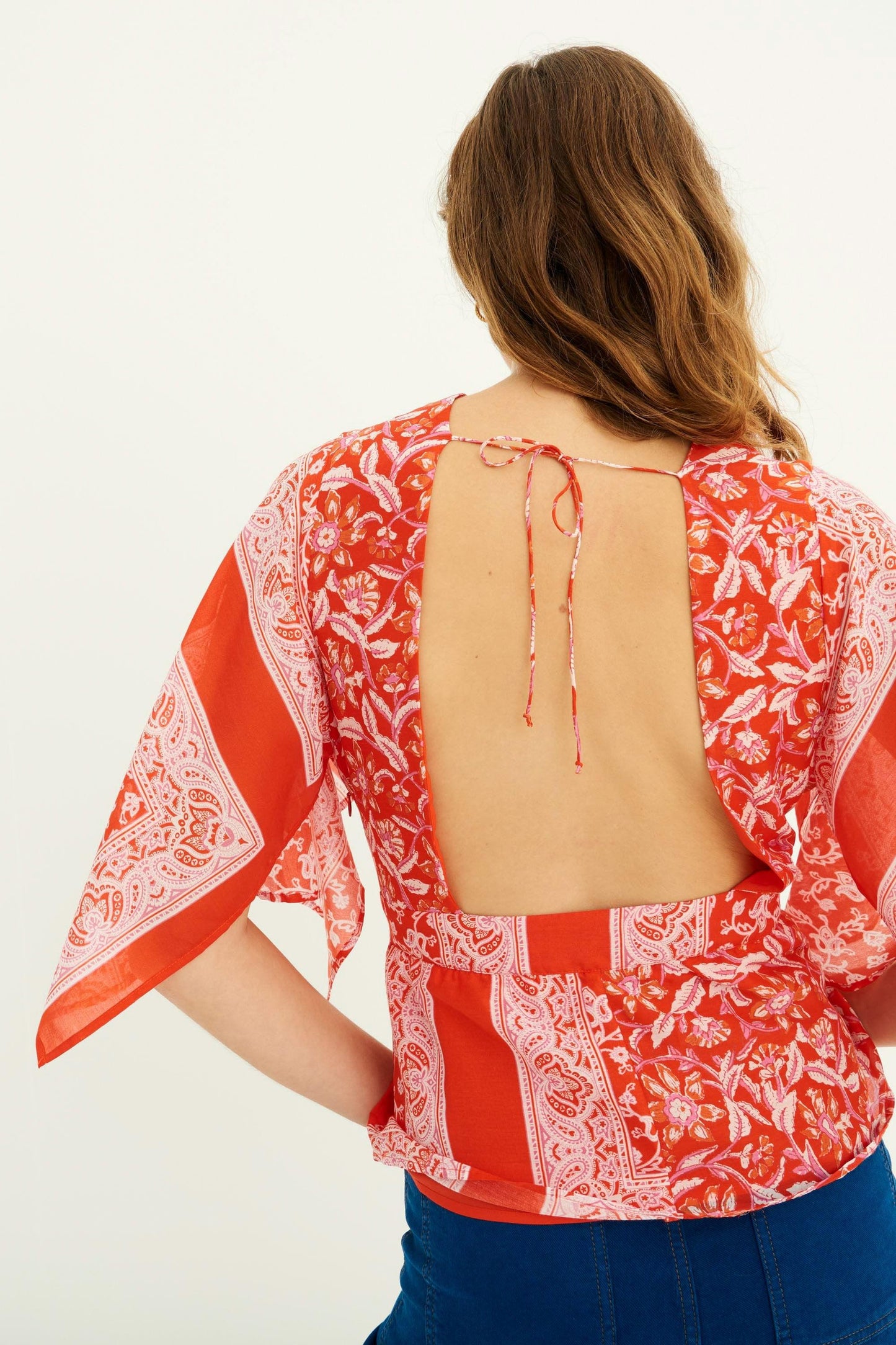 Iloni Printed Silk Top - Red