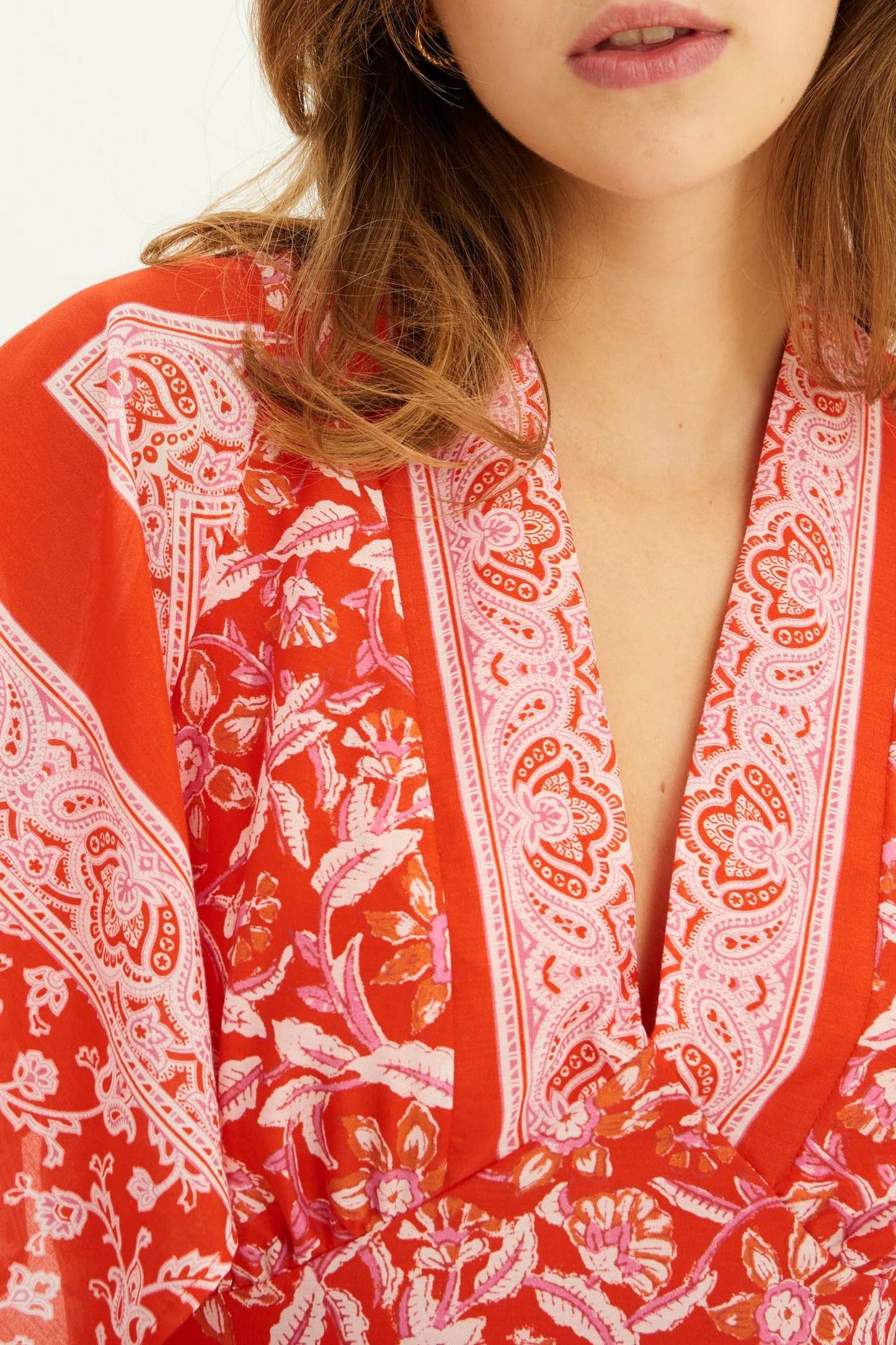 Iloni Printed Silk Top - Red