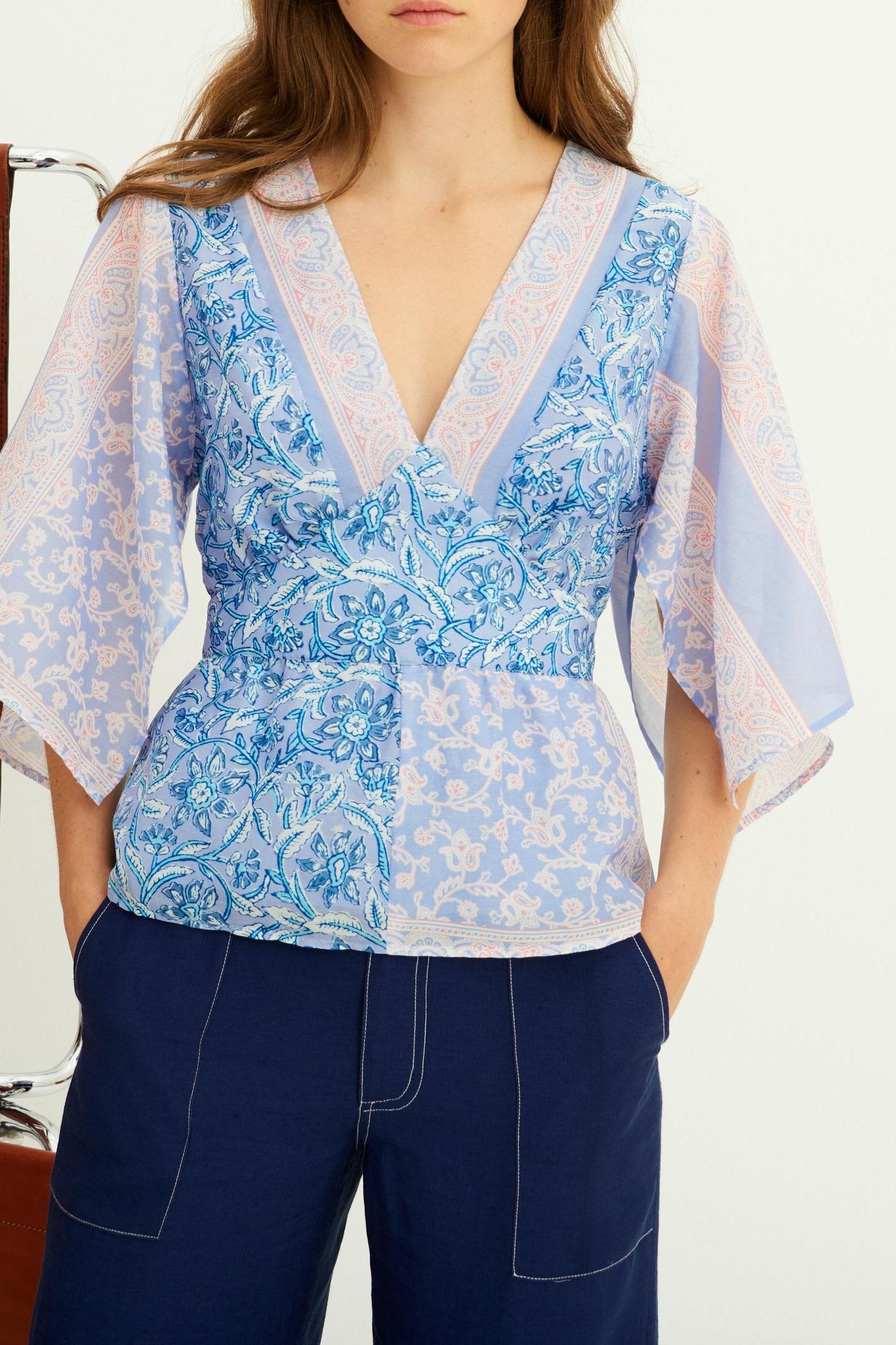 Iloni Printed Silk Top - Blue