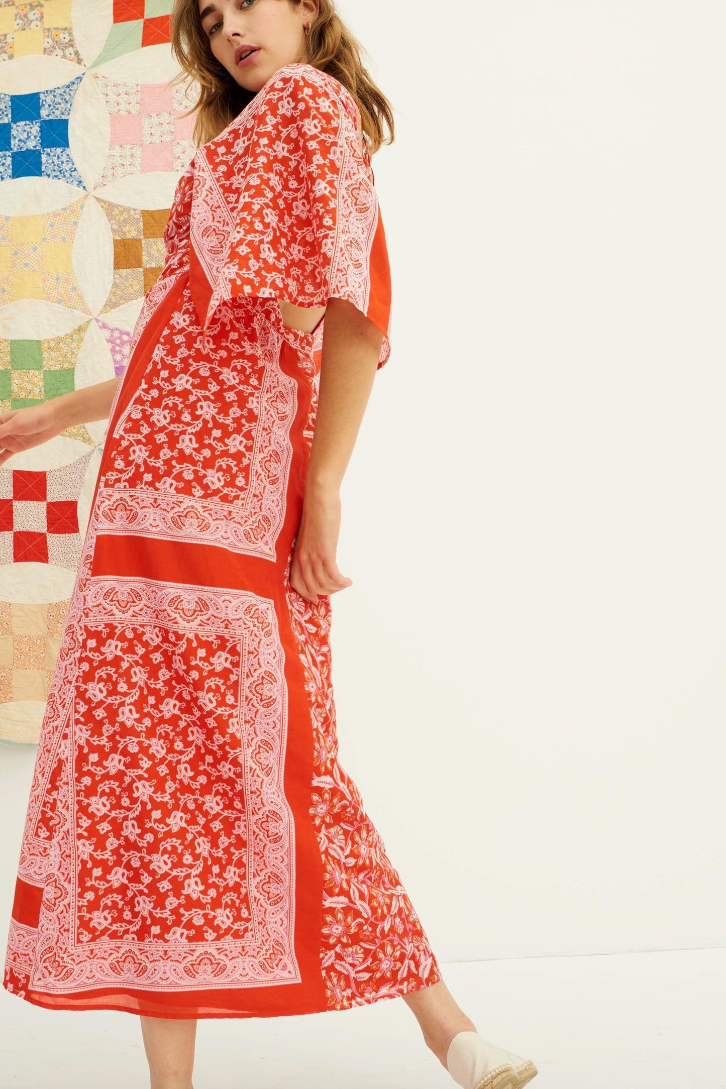 Iloni Printed Silk Maxi Dress - Red