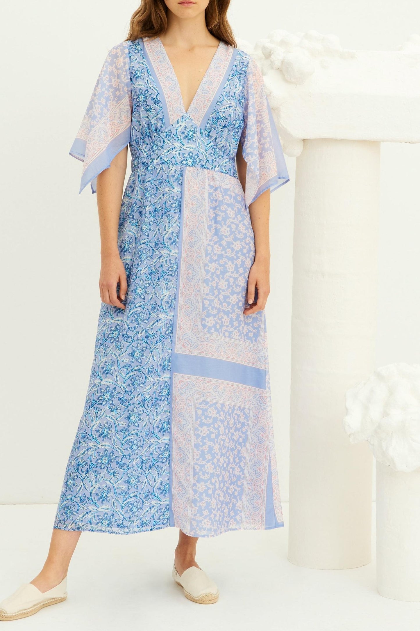 Iloni Printed Silk Maxi Dress - Blue