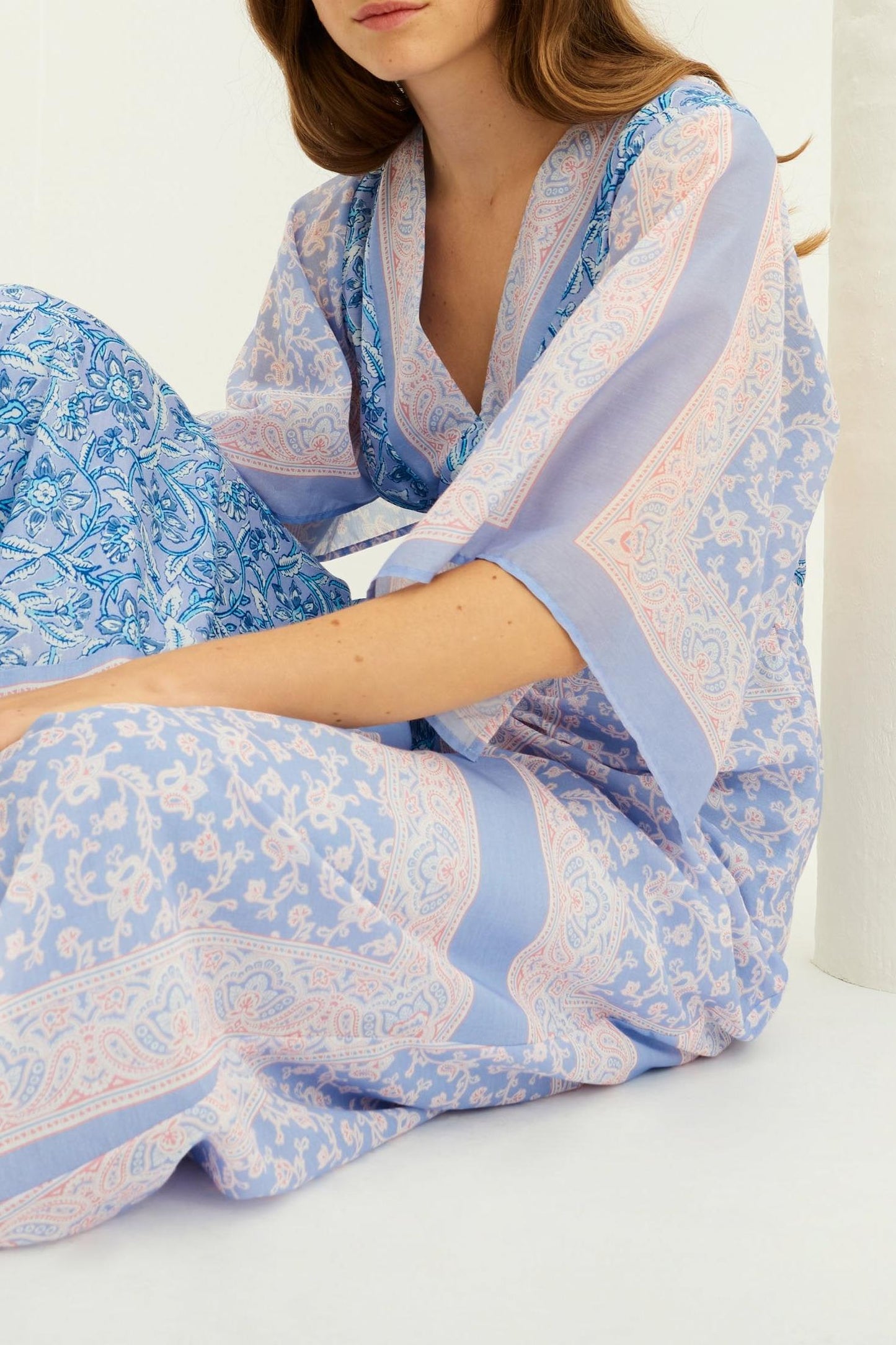 Iloni Printed Silk Maxi Dress - Blue