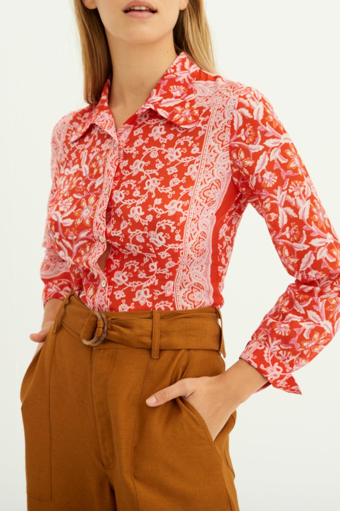 Iloni Printed Silk Blouse - Red
