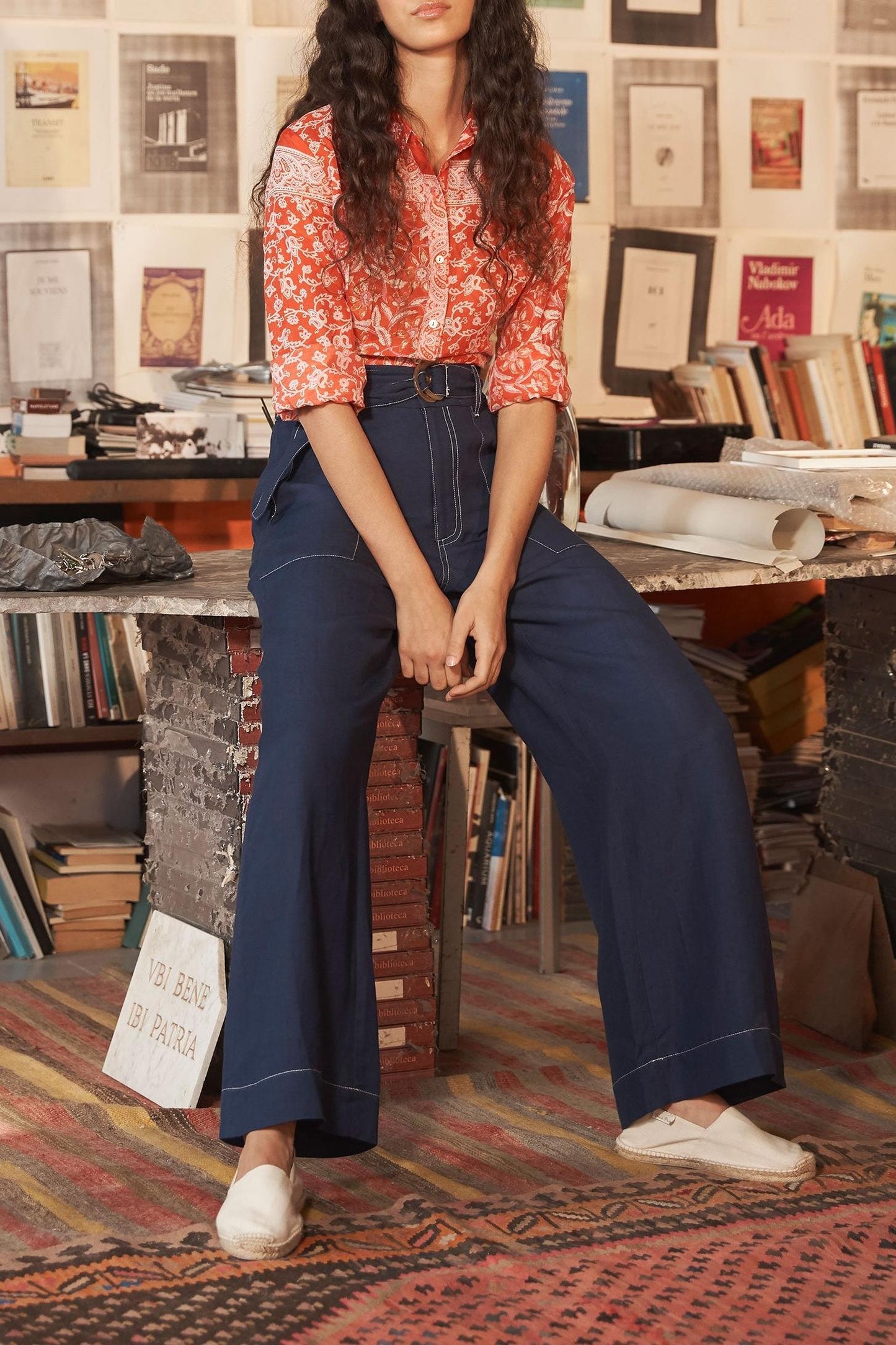 Iloni Printed Silk Blouse - Red