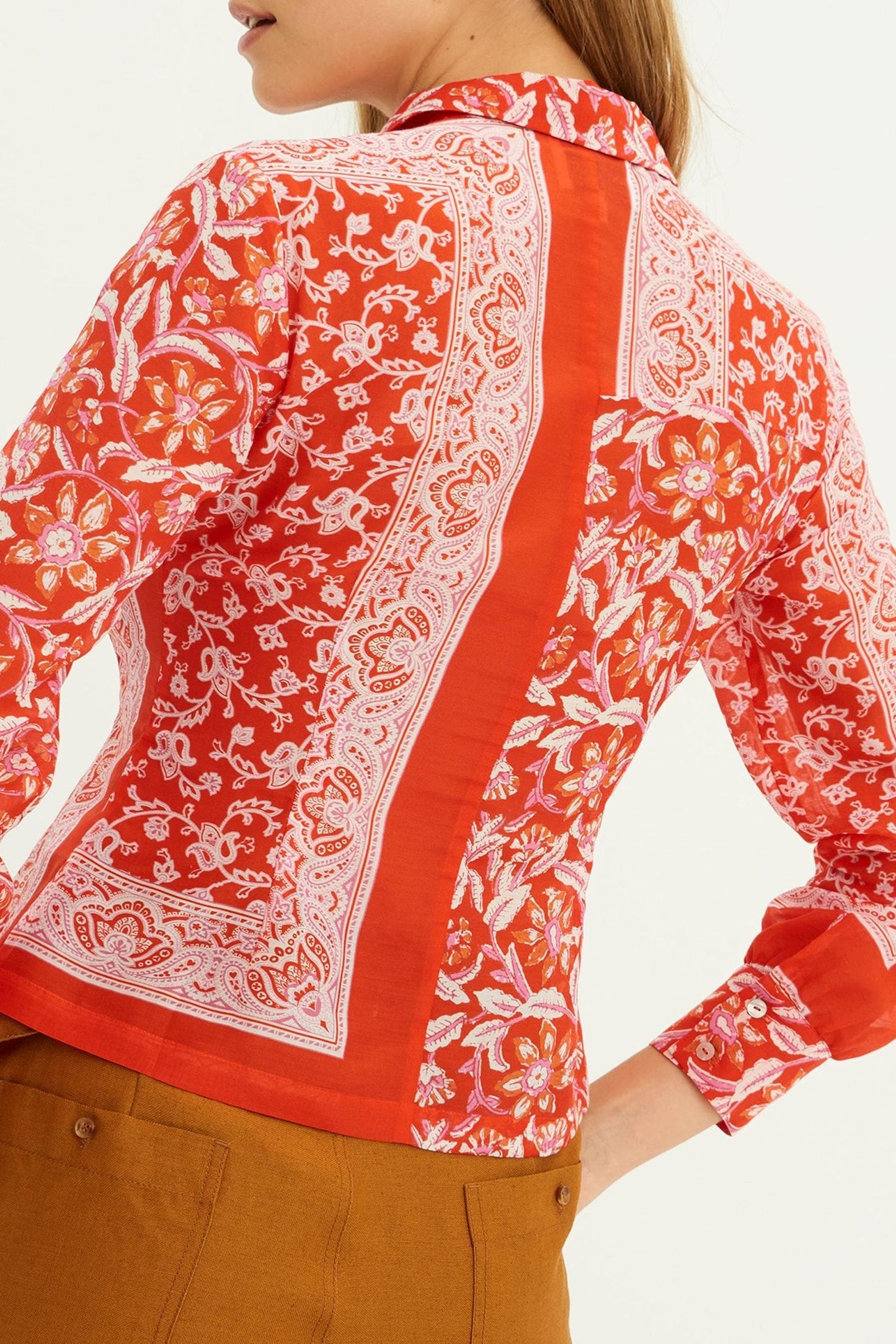 Iloni Printed Silk Blouse - Red