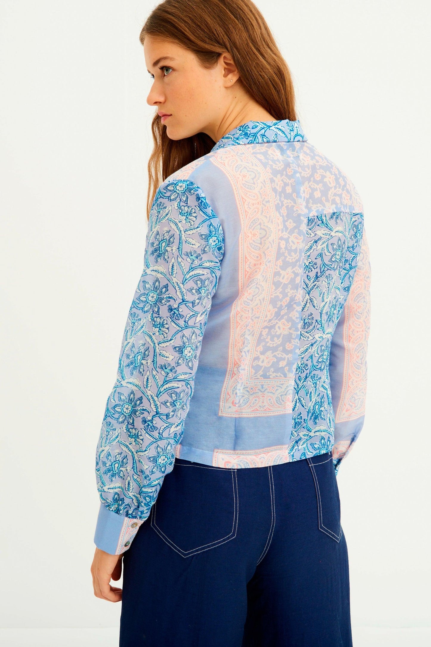 Iloni Printed Silk Blouse - Blue