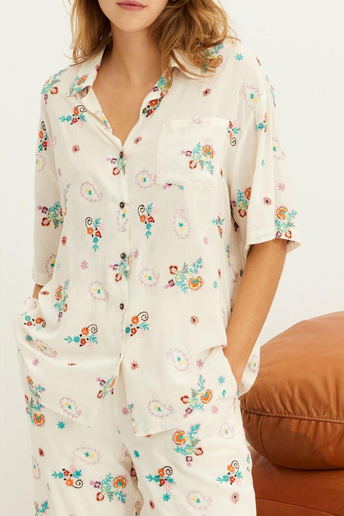 Camisa fluida bordada Houla - Blanca