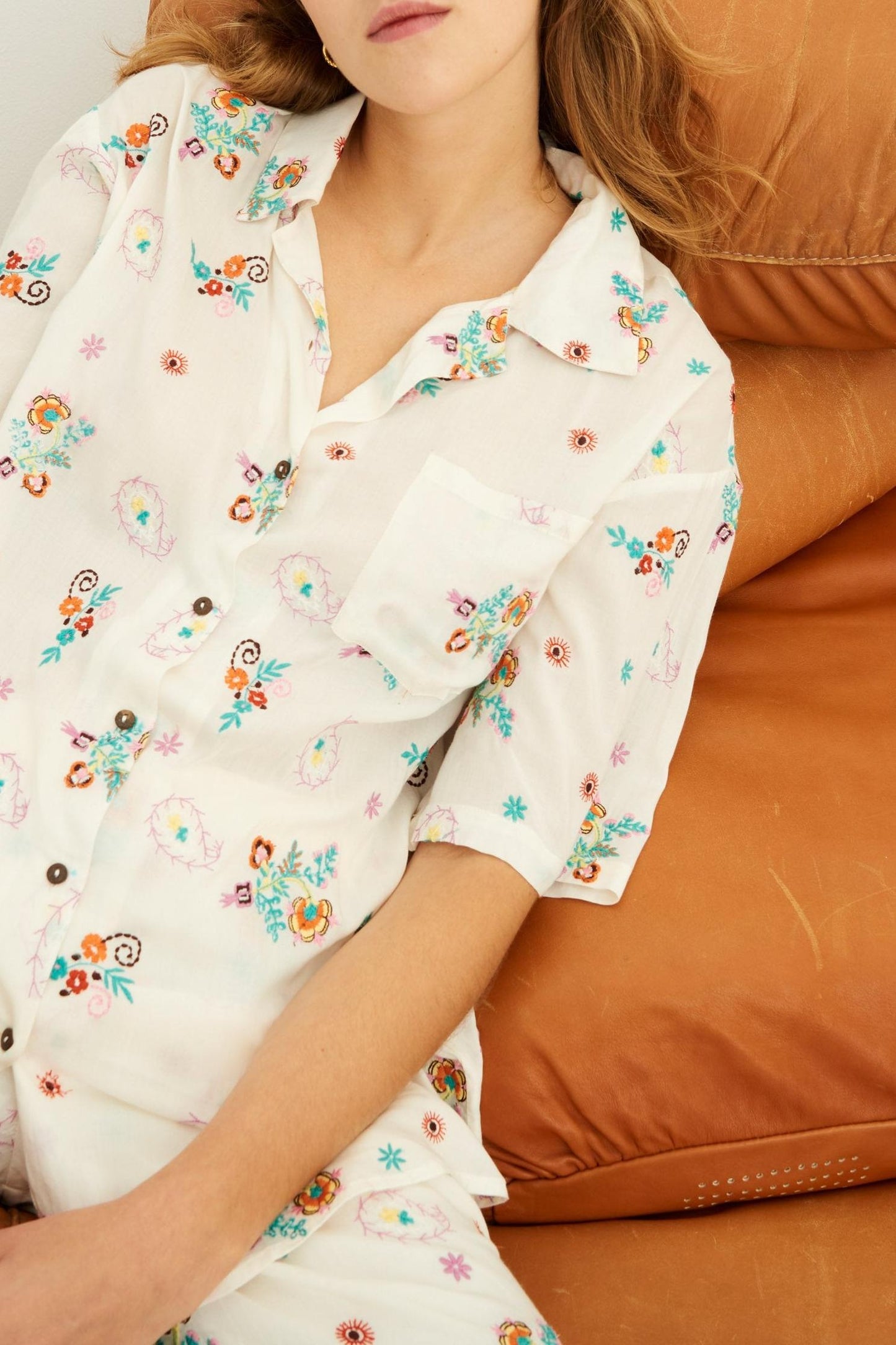 Camisa fluida bordada Houla - Blanca