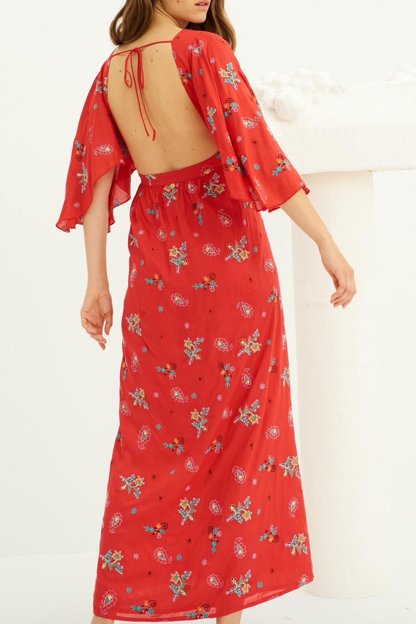 Houla Embroidered Halter Dress - Red