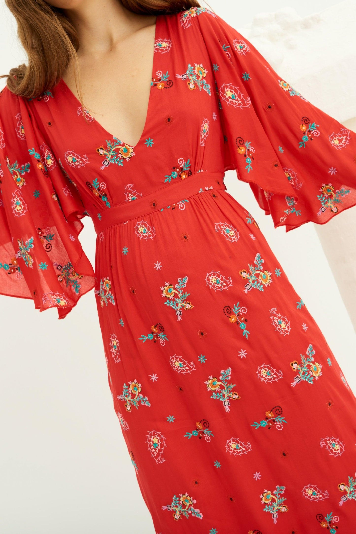 Houla Embroidered Halter Dress - Red