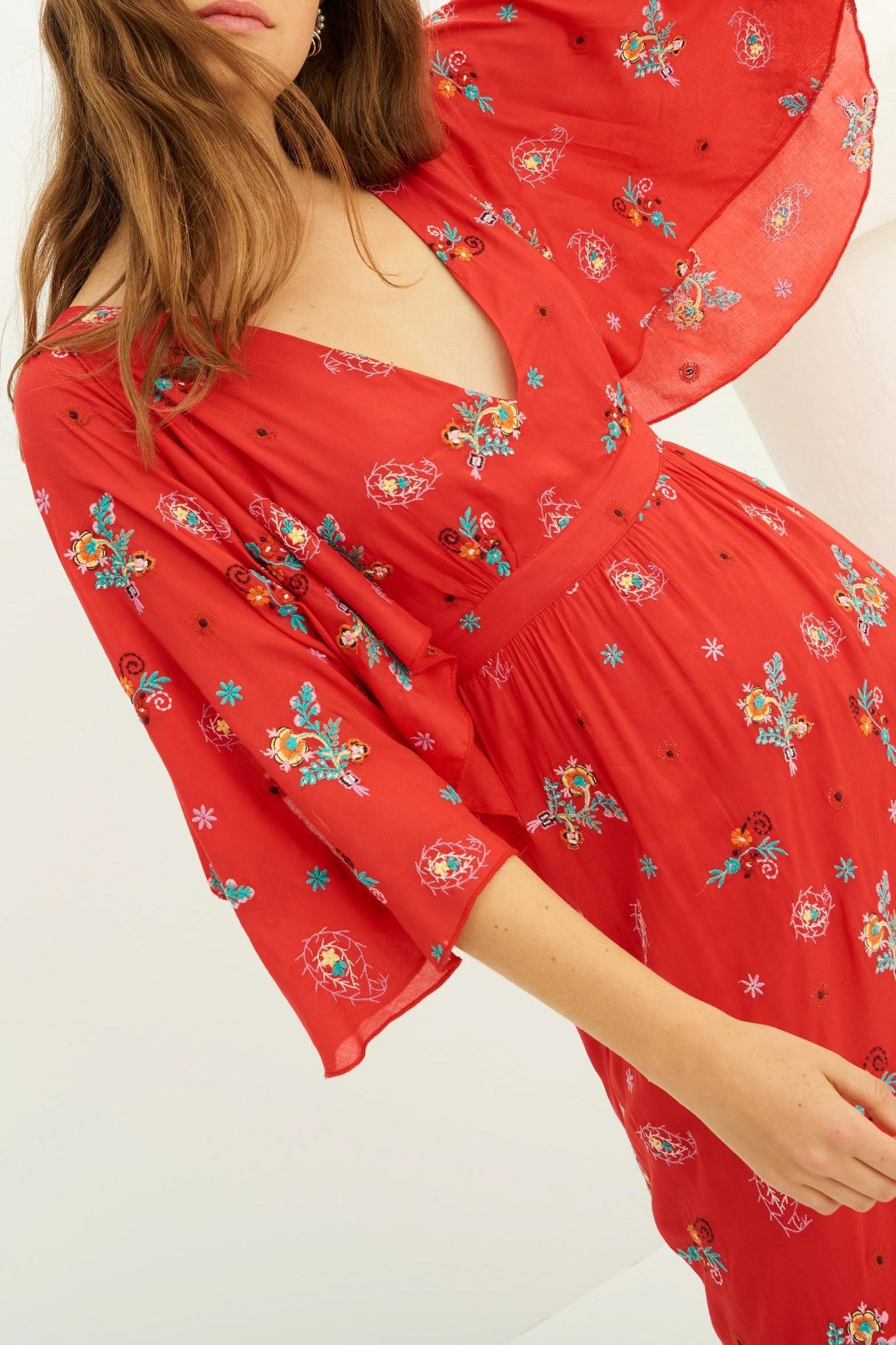 Houla Embroidered Halter Dress - Red