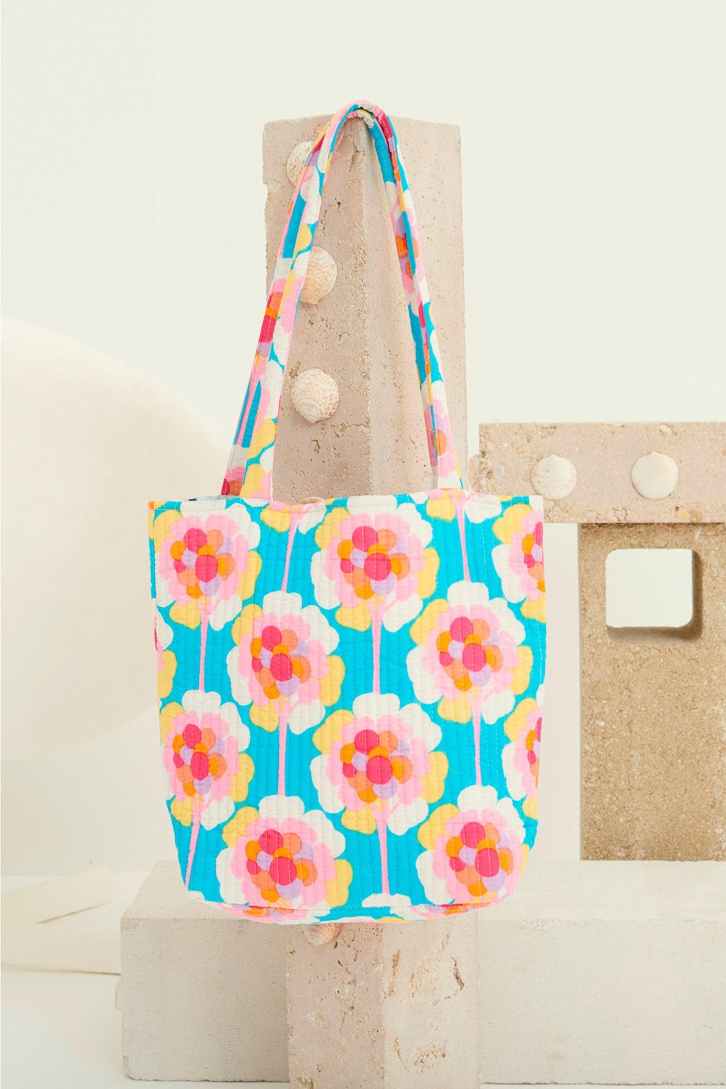 Flowy Printed Tote Bag - Blue