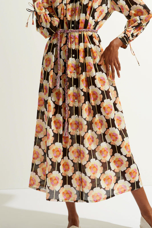 Flowy Printed Maxi Dress - Brown