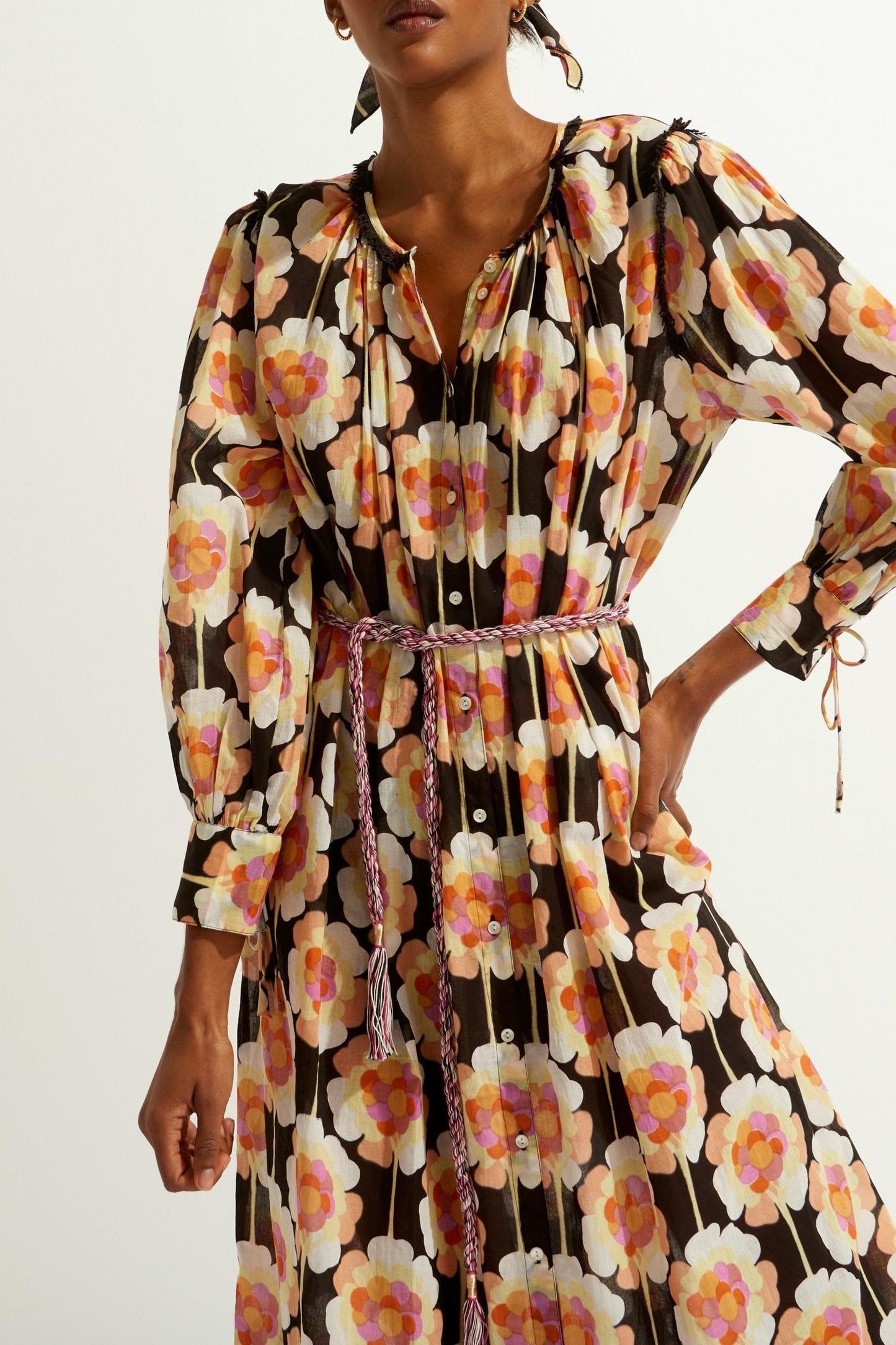 Flowy Printed Maxi Dress - Brown