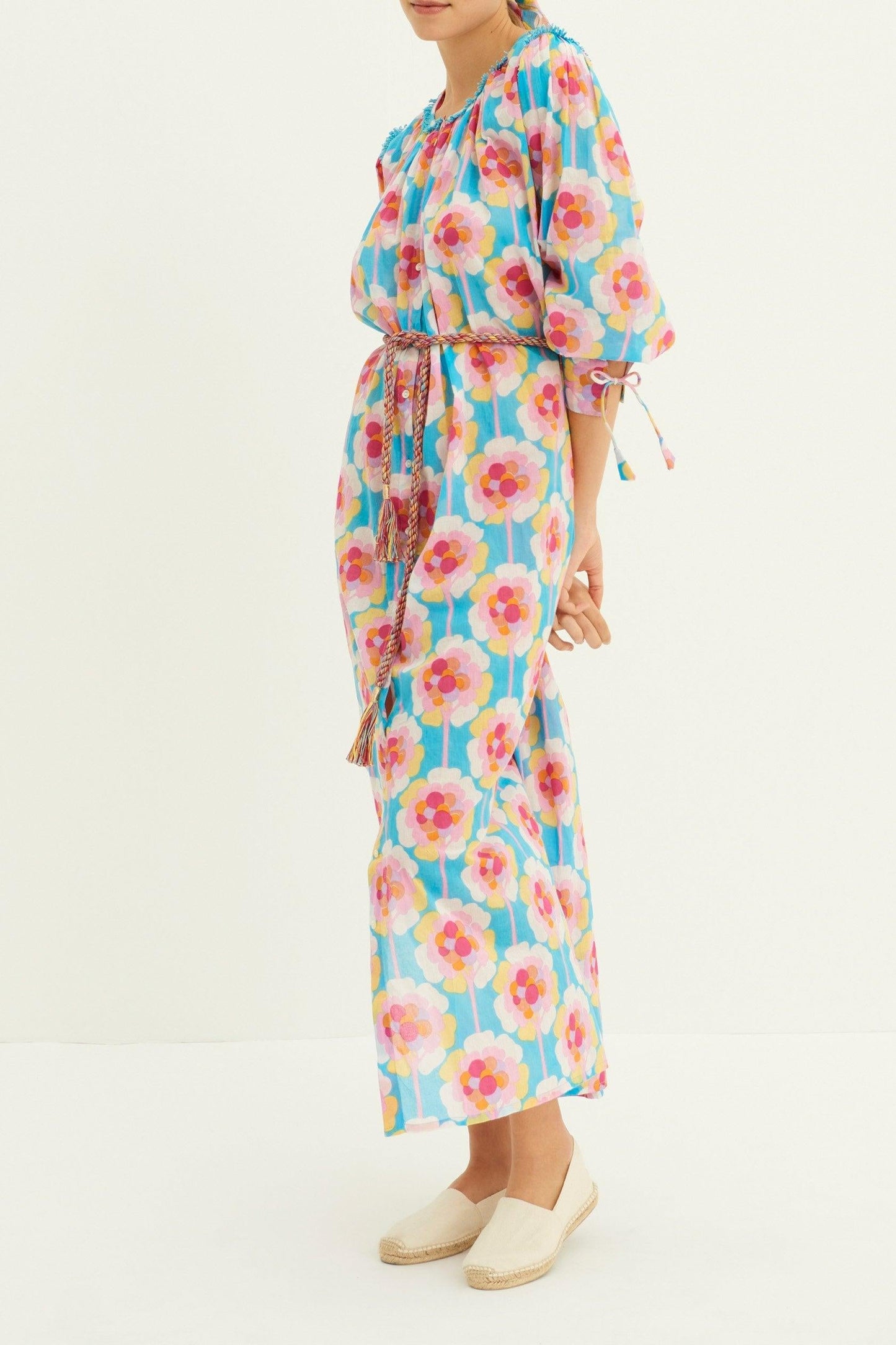 Flowy Printed Maxi Dress - Blue