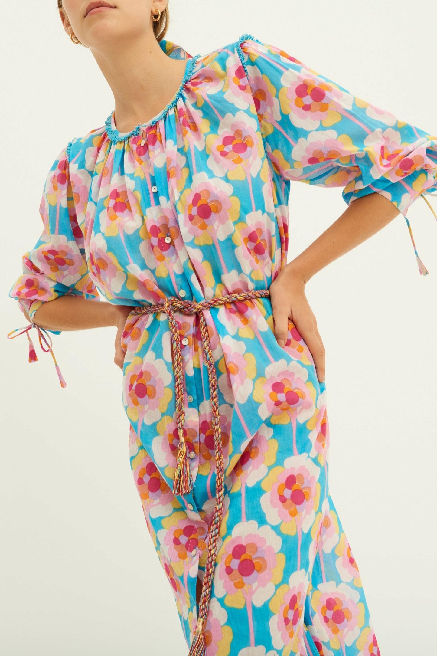 Flowy Printed Maxi Dress - Blue