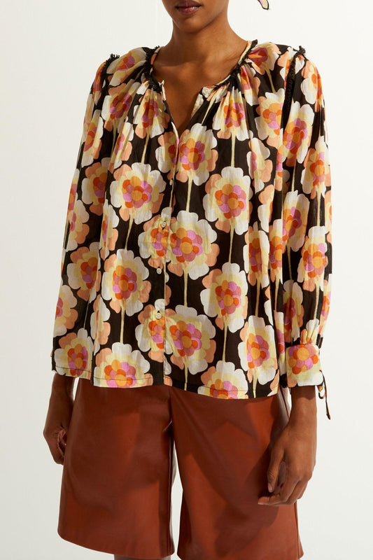 Flowy Printed Blouse - Brown