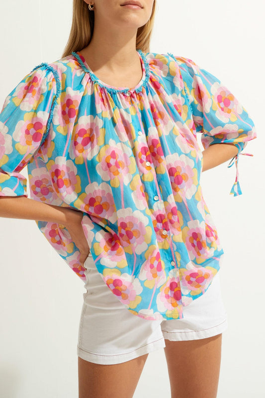 Flowy Printed Blouse - Blue