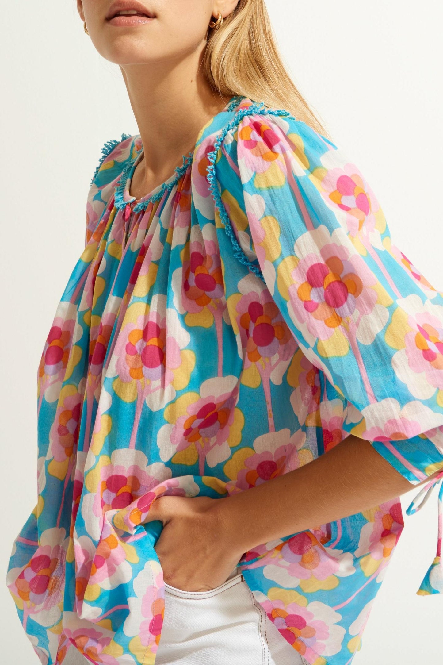 Flowy Printed Blouse - Blue