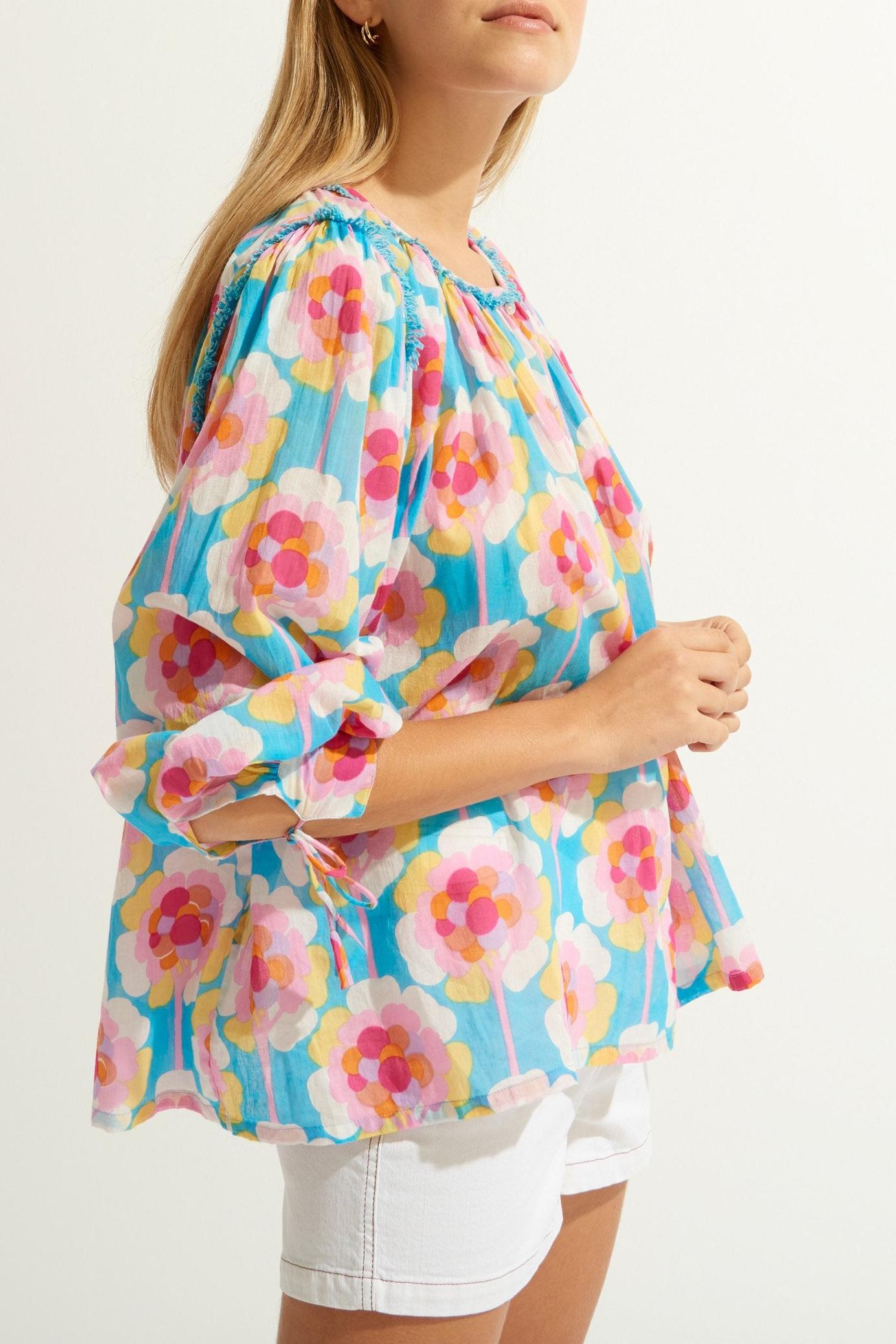 Flowy Printed Blouse - Blue