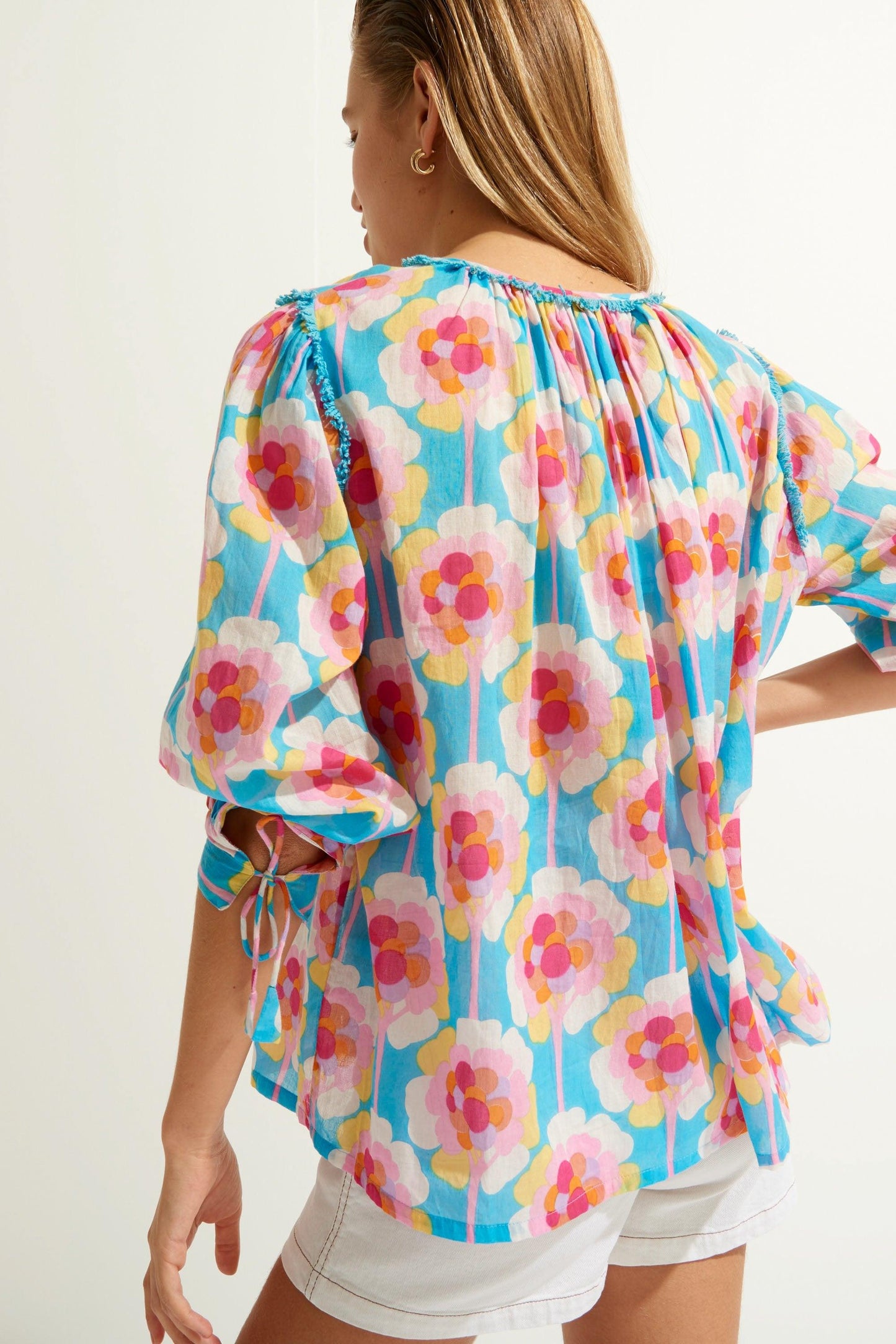 Flowy Printed Blouse - Blue