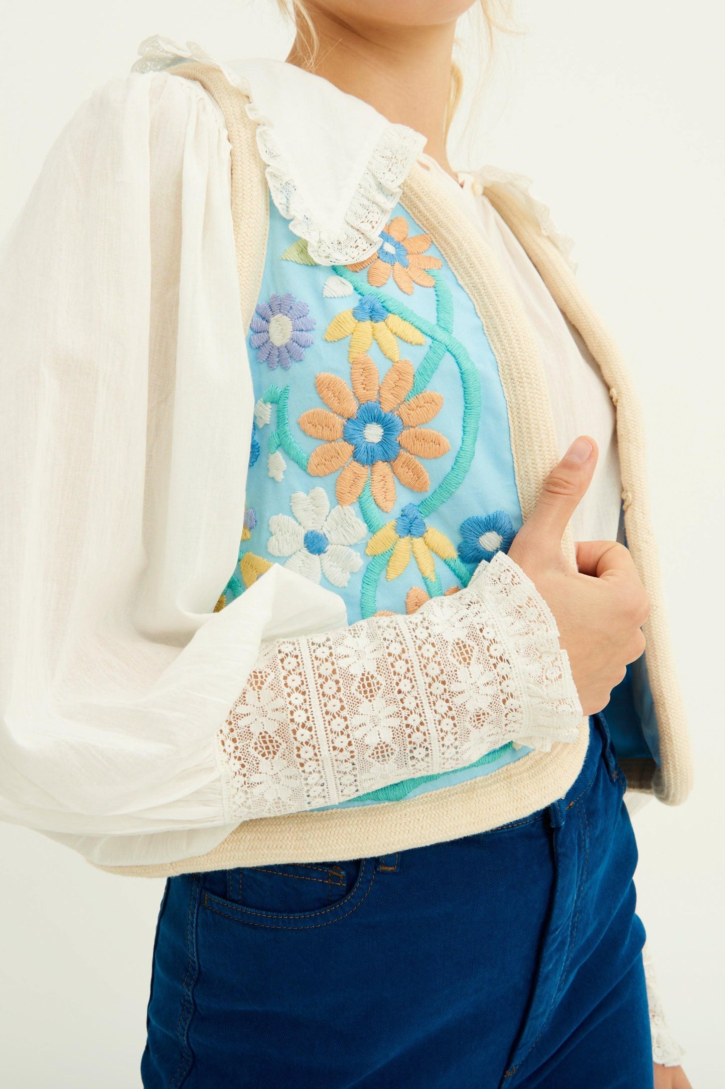 Baltazar Floral-Embroidered Sleeveless Vest