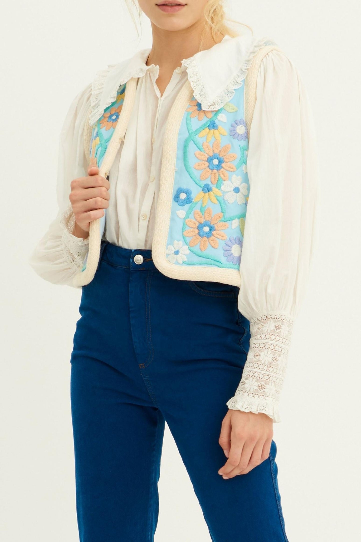 Baltazar Floral-Embroidered Sleeveless Vest