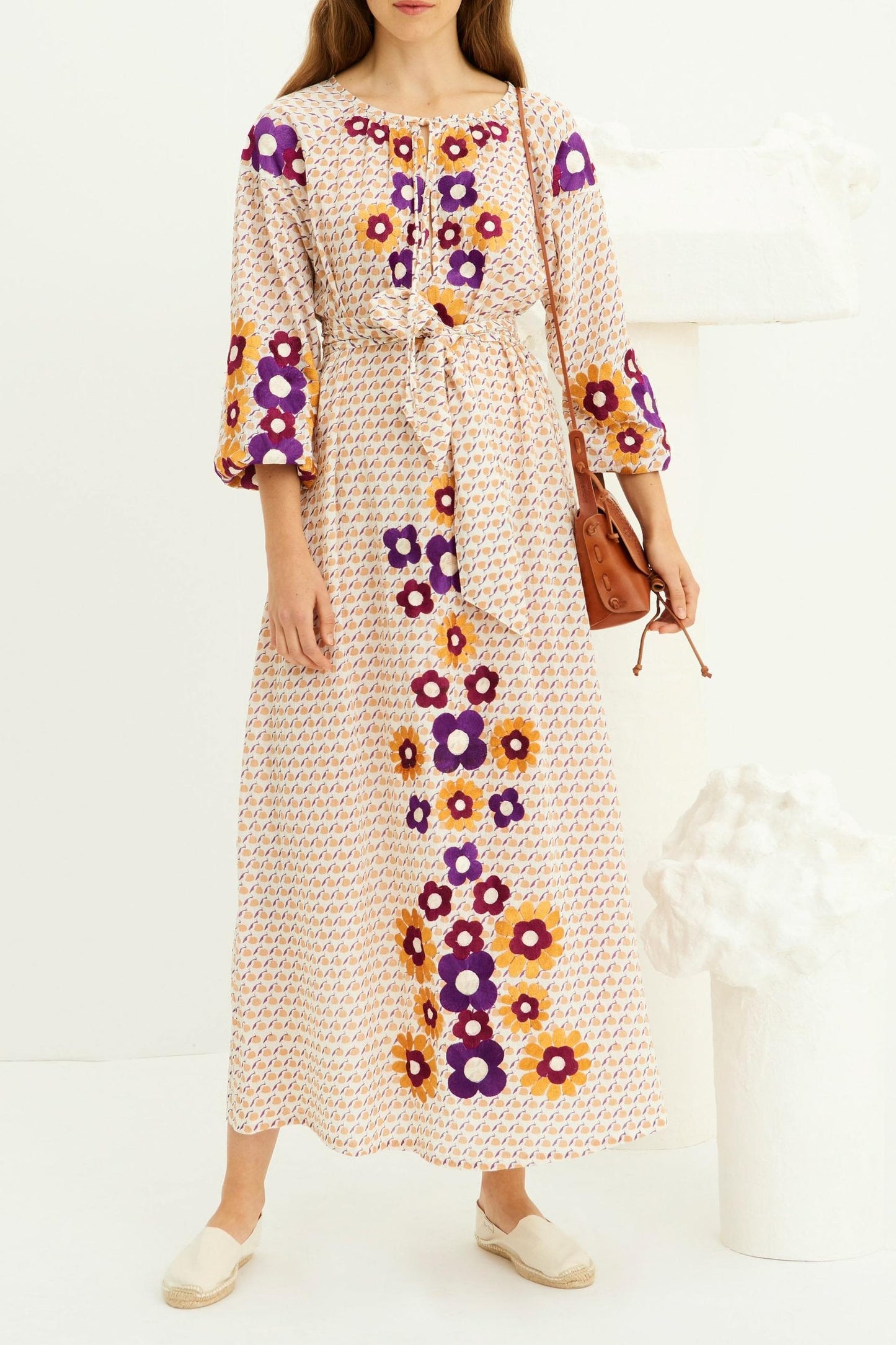 Apoline Embroidered Long Dress - Peach