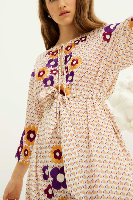 Apoline Embroidered Long Dress - Peach