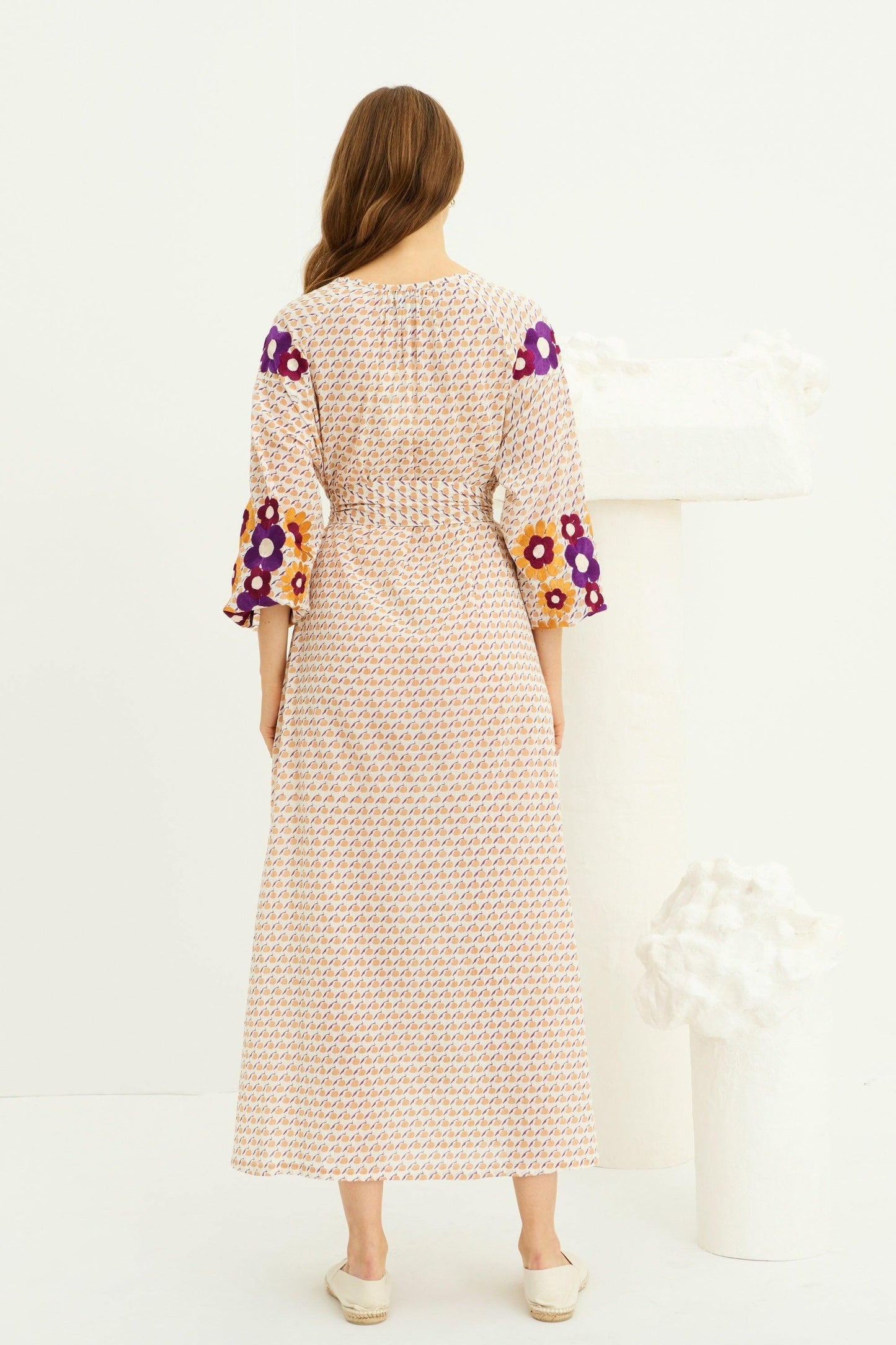 Apoline Embroidered Long Dress - Peach