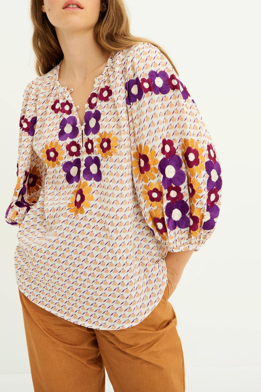 Apoline Embroidered Blouse - Peach