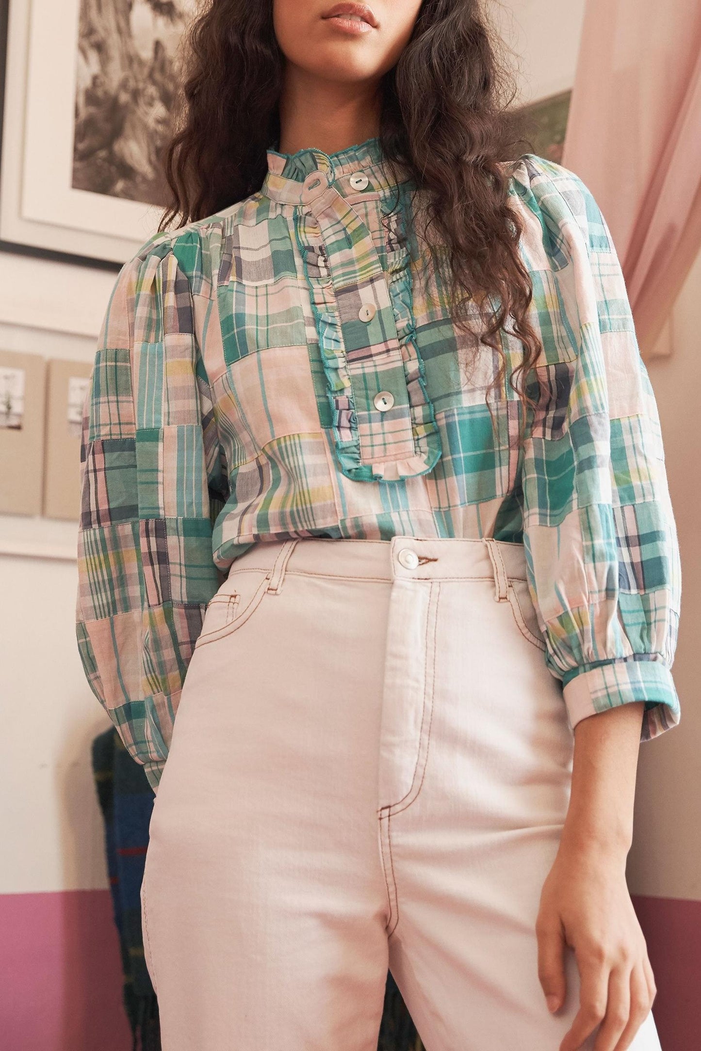 Alama Patchwork Blouse - Green