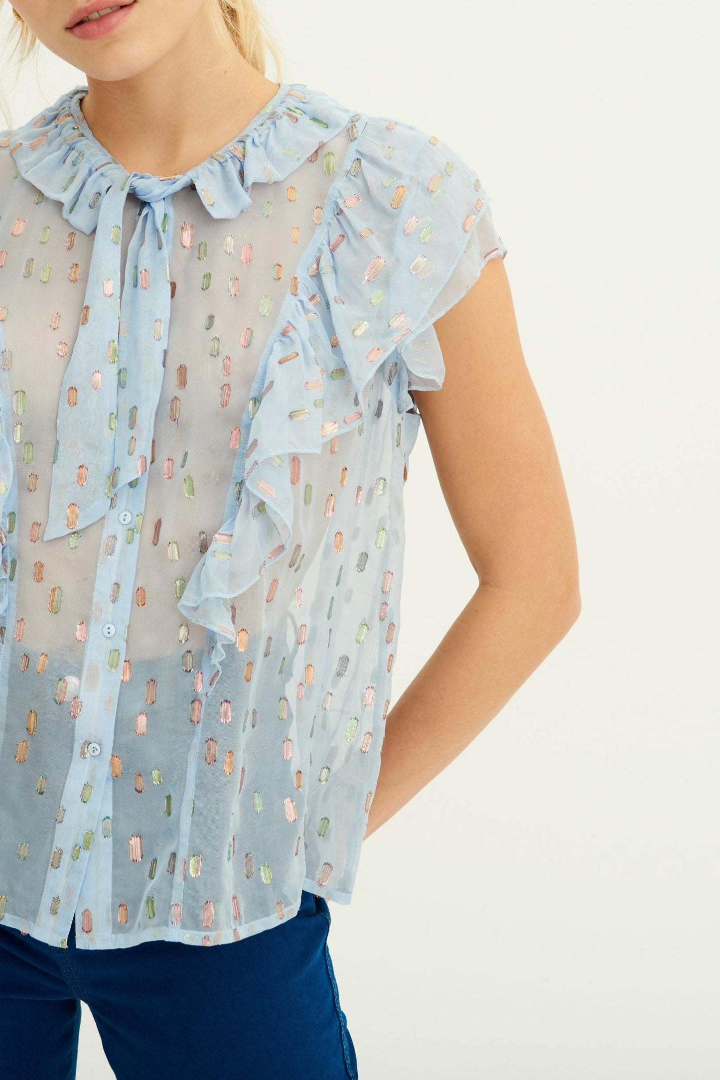 Adalie Lurex Top - Sky Blue