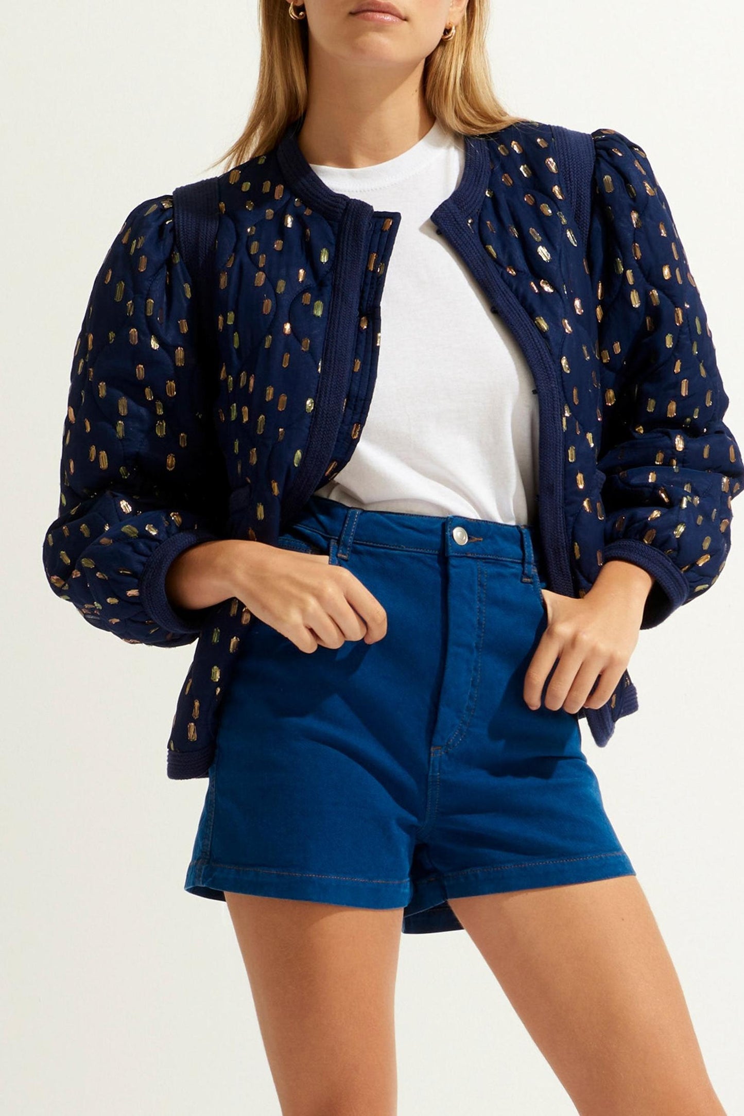 Adalie Puff-Sleeve Jacket - Navy Blue