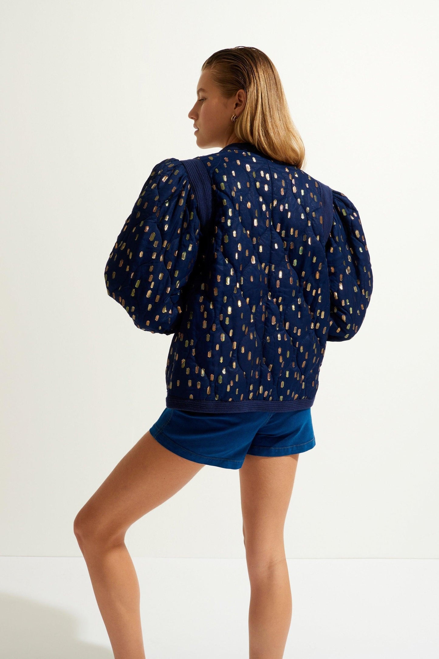 Adalie Puff-Sleeve Jacket - Navy Blue