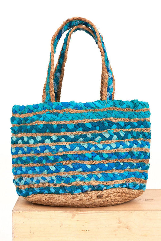 Jella Braided Jute Tote - Turquoise