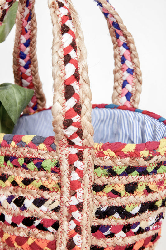 Jella Small Braided Jute Basket - Multicoloured