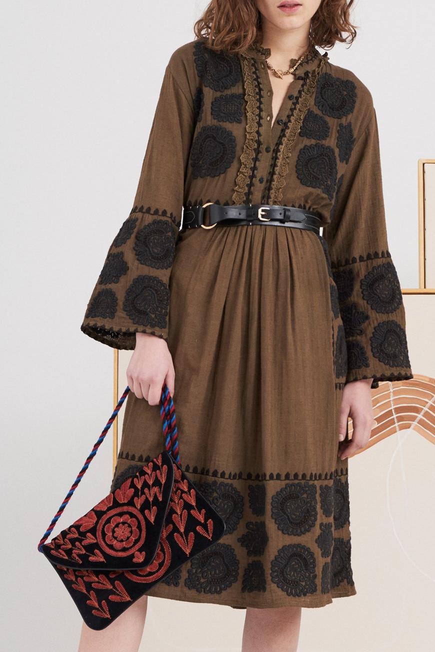 Toggy Embroidered Dress - Khaki