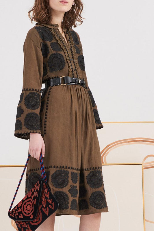 Toggy Embroidered Dress - Khaki