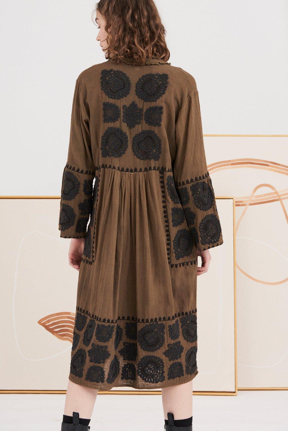 Toggy Embroidered Dress - Khaki